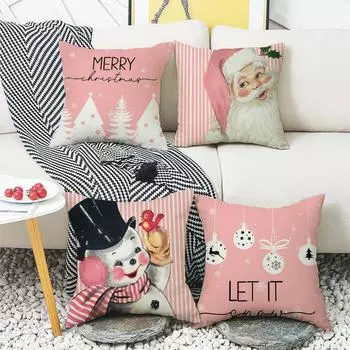 Рождественская подушка для гостиной, дивана, спальни, балкона, подушка, односторонняя, льняная, домашняя подушка без подушки-сердечника 45*45cm