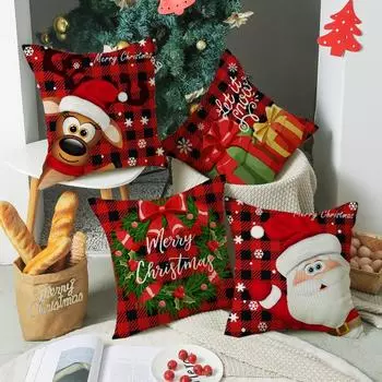 Christmas pillowcase cartoon plaid print cushion cover office sofa pillowcase home without pillow core 45*45cm