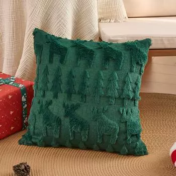 Christmas Pillowcase, Plush Snowflake, Christmas Tree, Embroidered Wool, Living Room Sofa Cushion, Holiday Party Decoration Pillow Cover One Size зелёный