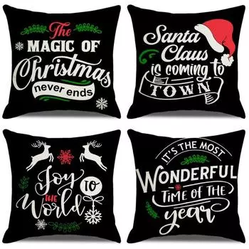 Christmas pillowcase single-sided linen pillowcase waist pillowcase living room cotton and linen cushion cover sofa car does not include pillow core 45*45cm
