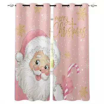 Christmas Pink Santa Claus Snowflake Candy Blackout Curtains Kids Home Decor Bedroom Living Room High Shading Window Curtains W135 x H60cm