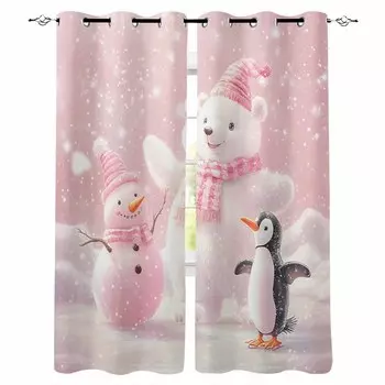 Christmas Pink White Bear Penguin Blackout Curtains For Living Room Bedroom Window Treatment Blinds Drapes Kitchen Curtains W135 x H60cm