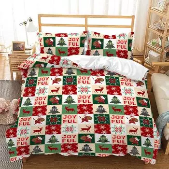 Christmas Plaid 3D Digital Print Bed Three-Piece Quilt Kit 135 * 200 (two-piece set) 90g
