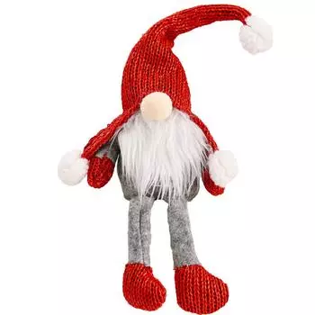 Christmas Playful Figurine Adorable Knitted Hat Old Man Doll With Hanging Legs Decor For Small Red Hat