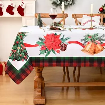 Christmas Poinsettia Buffalo Plaid Tablecloths Party Decor Winter Xmas Tree Rectangle Tablecover Table Decor Navidad Decorations 50x50cm napkin