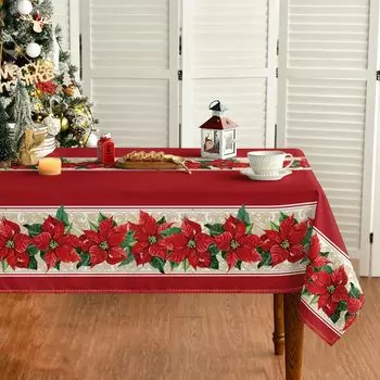Christmas Poinsettia Red Rectangle Tablecloths Winter Xmas Wedding Party Deocr Dining Room Table Decor Navidad Decorations 2025 50x50cm napkin
