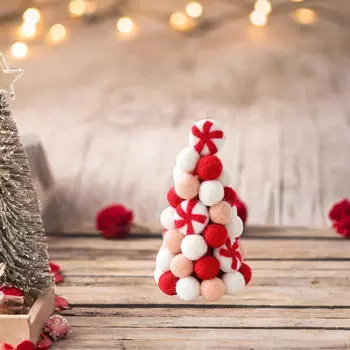 Christmas Pompom Tree Tabletop Decoration for Restaurant Height 24cm