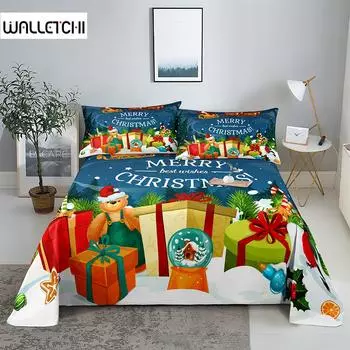 Christmas Present 0.9/1.2/1.5/1.8/2.0m Digital Printing Polyester Bed Flat Sheet With Pillowcase Print Bedding Set 150X230cm(2Pcs)
