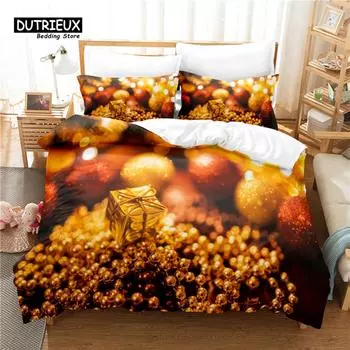 Christmas Present Bedding Set, 3Pcs Duvet Cover Set, Soft Comfortable Breathable Duvet Cover, For Bedroom Guest Room Decor EU single(135x200cm)