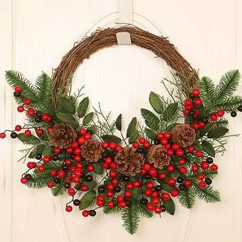 Christmas Rattan Wreath Pine Natural Branches Berries Pine Cones Christmas Wreath Supplies Home Door Decoration For New Year s