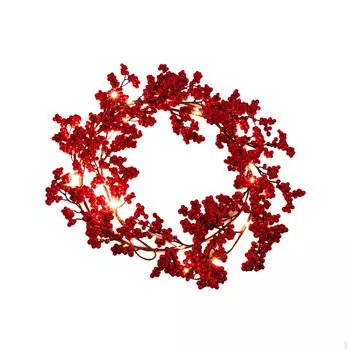 Christmas Red Berries Wreath Artificial Front Door Garland for Holiday WIth Light