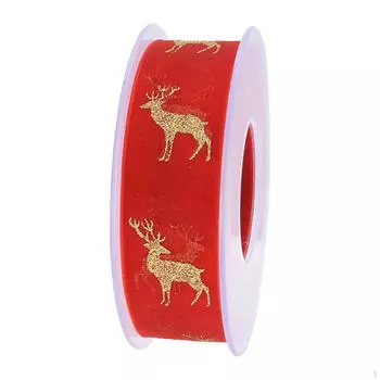 Christmas Ribbon 1 inch Wide 22 Yards Elk Printed Decorative Sheer Chiffon for Winter красный