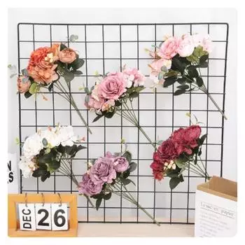 Christmas Rose Artificial Flower Retro Silk Bride Bouquet Hydrangea Peony Vintage Fake Floral Home Wedding Decoration Accessorie 1pcs белый