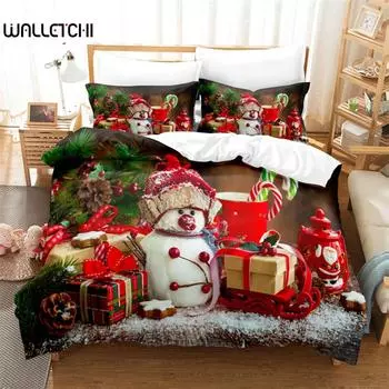 Christmas Santa Bedding Set Christmas Duvet Cover Set 3D Bedding Queen Size Fashion Design Christmas Gifts EU single(135x200cm)