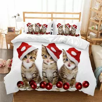 Рождественский Дед Мороз 3D-печать (Комплект из трех частей) Пододеяльник Наволочка Рождественская серия Постельное белье 90x190
