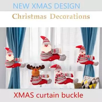 Рождественская кукла Санта-Клауса, занавеска, пряжка, декор для окна, подарок для дома красный