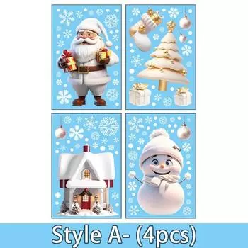 Christmas Santa Claus Snowman Snowflake Wall Stickers Glass Window Sticker Decoration Home Room Decor Electrostatic Wall Decals
