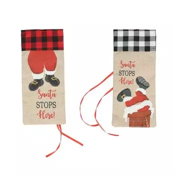 Christmas Santa Grid Design Champagne Bottle Cover Bag Sleeve Christmas Gifts for Party Red Black Grid