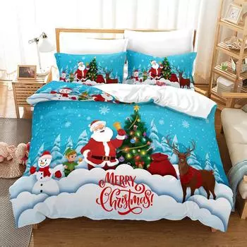 Christmas - Santa - Style Digital Printed Duvet Kit - Polyester - Bedroom Decor -1 Bed cover +2 Pillowcases (no pillow core) 173x229cm