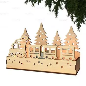 Christmas Scene Candlestick Set Christmas Lights Candlestick Box Wooden Light Stand Tabletop Ornament Home Window Decoration 16 * 11.2 cm