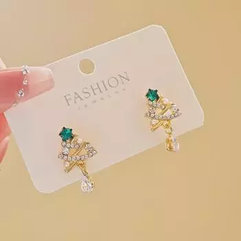 Christmas Series Light Luxury Fashion Exquisite Zircon Christmas Tree Stud Earrings Celebrity Style Design Earrings