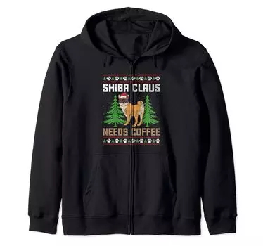 Christmas Shiba Inu Dad Dog Lover Owner Animal Rescue Zip Hoodie чёрный