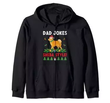 Christmas Shiba Inu Dad Dog Lover Owner Animal Rescue Zip Hoodie чёрный