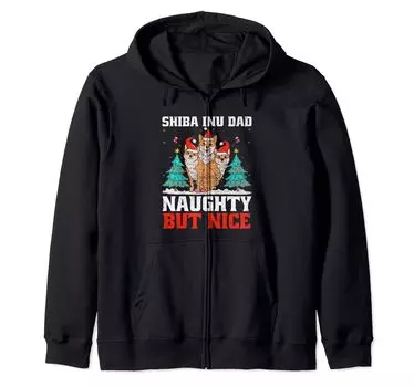 Christmas Shiba Inu Dad Dog Lover Owner Animal Rescue Zip Hoodie чёрный