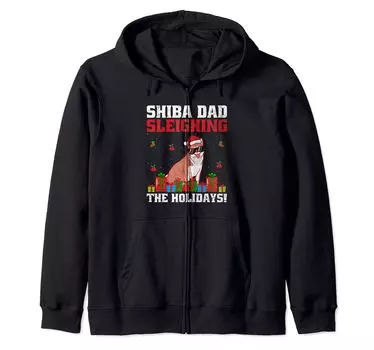 Christmas Shiba Inu Dad Dog Lover Owner Animal Rescue Zip Hoodie чёрный