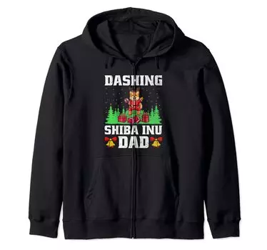 Christmas Shiba Inu Dad Dog Lover Owner Animal Rescue Zip Hoodie чёрный