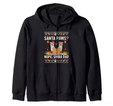 Christmas Shiba Inu Dad Dog Lover Owner Animal Rescue Zip Hoodie чёрный