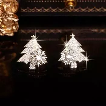 Christmas Shiny Christmas Tree Stud Earrings For Women, Festive Atmosphere Earrings, Micro-Inlaid Zircon Jewelry.