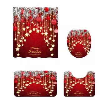 Christmas Shower Curtain With Anti-Rust Metal Buttonhole Easy Installation For Bathroom Deco Etc