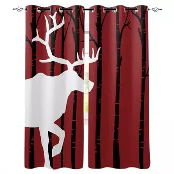 Рождественский силуэт, черный лес, белый лось, затемняющие шторы, детский домашний декор, спальня, гостиная, высокие затемняющие оконные шторы W135 x H60cm