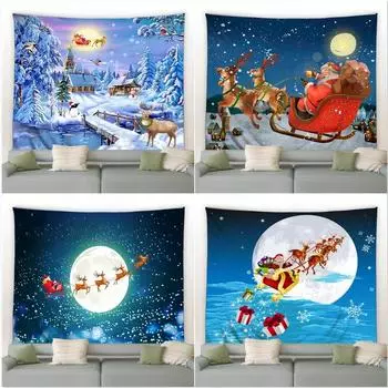 Christmas Sleigh Elk Tapestry Bedroom Living Room Home Christmas Decoration Tapestry 100x75cm