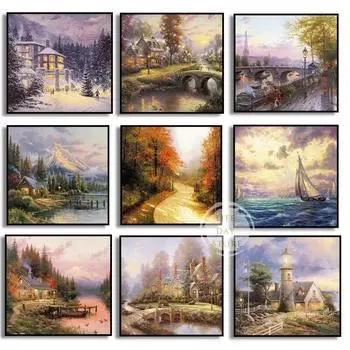 Christmas Snow Landscape Paris Cityscape Canvas Print Farmhouse Sailing Wall Art Decor Poster Prints for Home Decoration 21cm30cm NoFrame