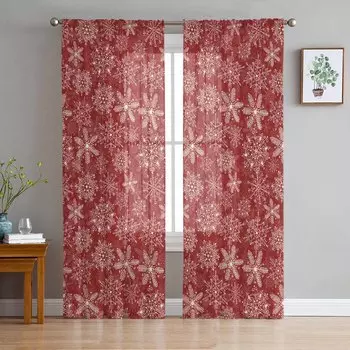 Christmas Snowflake Retro Sheer Curtains Modern Gauze Curtain for Living Room Bedroom Voile Yarn Curtains W135 x H114cm