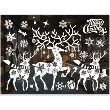 Christmas Snowflake Window Clings Stickers Santa Claus Reindeer Wall Glass Sticker Xmas Decorations 2024 Home Decor 1pcs