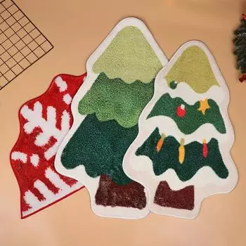 Christmas Snowflake Xams Tree Flocked Carpet Winter Non-Slip Bathroom Mat Home Decor Welcome Doormat 40x60cm