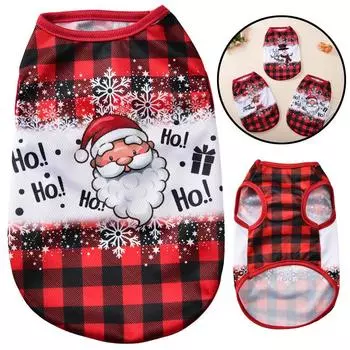 Christmas Snowman Deer Print Cat T-shirt For Small Medium Dogs Cats Soft Breathable Kitten Vest Clothes Pet Festival Clothing XS