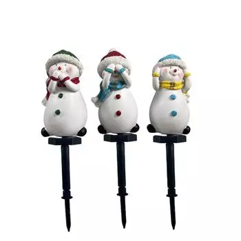 Christmas Snowman Family Ground Plug Christmas Winter Decoration Christmas Resin Christmas Snowman Outdoor Decoration Solar Ground Plug One Size