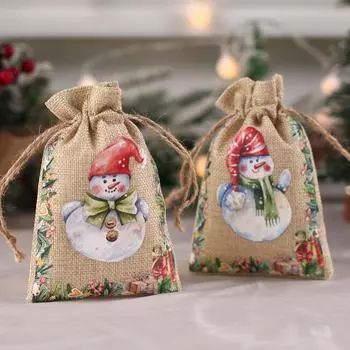 Christmas Snowman Linen Gifts Candy Bag Merry Christmas Decor For Home 2025 Xmas Cristmas Navidad Natal New Year Packing Bags other