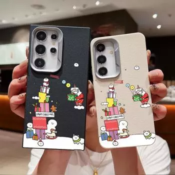 Christmas Snowman Pattern Leather Texture Tpu Soft Shell for Samsung S24 S22 Ultra Plus S23 S21 S20 Fe A55 A54 A53 A52 A35 A15 Shockproof Slim Cover Samsung S24 чёрный