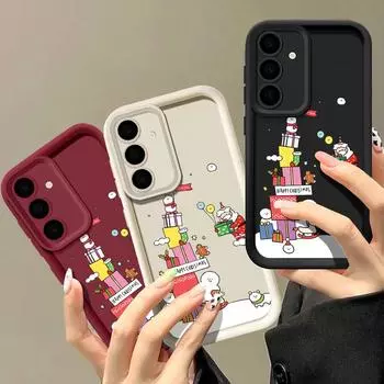 Christmas Snowman Silicone Soft Shell for Samsung S24 S22 Ultra Plus S23 S21 S20 Fe A55 A54 A53 A35 A15 A16 Plain Color Lens Protection Matte Cover Samsung S24 FE чёрный