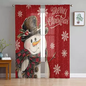 Christmas Snowman Snowflake Curtains For Living Room Bedroom Home Decoration Window Voile Tulle Curtain Drapes W135 x H114cm
