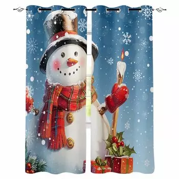 Christmas Snowman Snowflake Red Blue Blackout Curtains For Living Room Bedroom Window Treatment Blinds Drapes W135 x H60cm