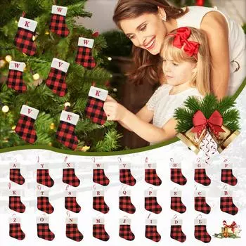 Christmas Socks Christmas Gift Bag Pendant Red And Black Letter Small Socks Christmas Decorations One Size