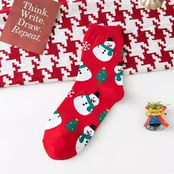 Christmas Socks, Female Autumn and Winter Cartoon Mid-calf Socks, Santa Claus, Reindeer, Snowman, Cute Big Red Socks 1 pair
