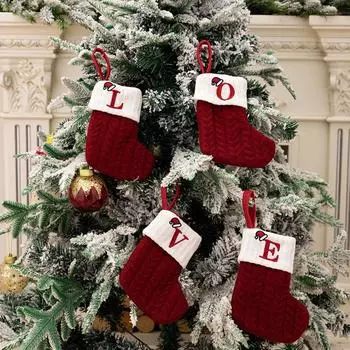 Christmas Socks Knitting Snowflake Letter Stockings Christmas Decoration Xmas Tree Ornaments For Home New Year 2024 Navidad Gift