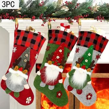 Christmas Socks Youngsters s Large Christmas Socks with Santa Claus, Reindeer, Dwarf, Buffalo Plaid Long Socks Suitable for Christmas Party Decoration